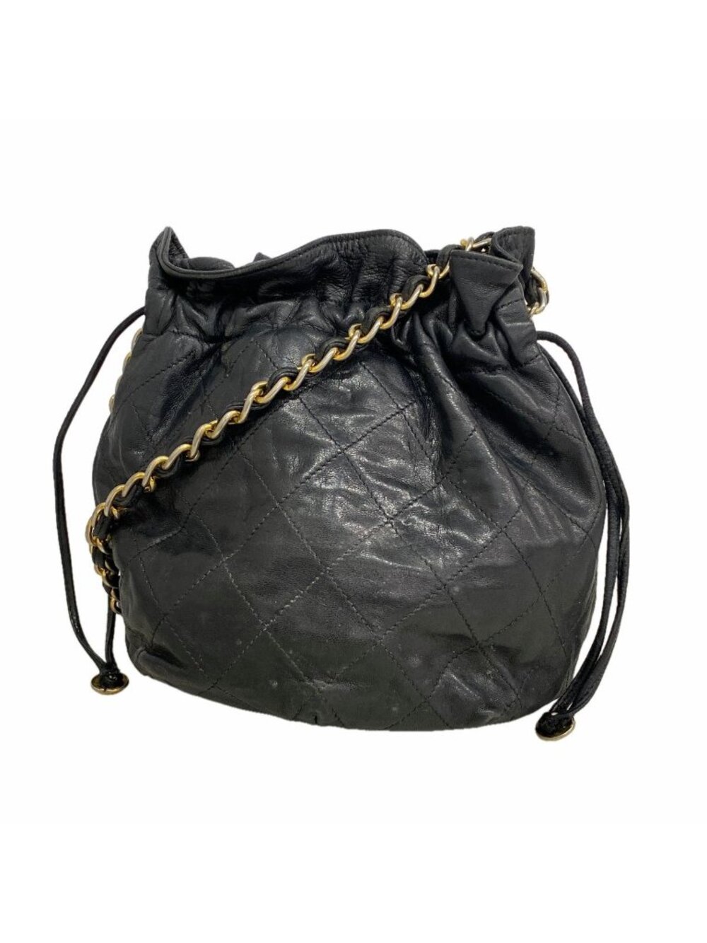Chanel Shoulder Bag Quilted Lambskin Black Gold